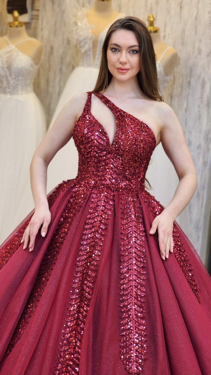 wine parkly beaded tulle Quinceanera dress023