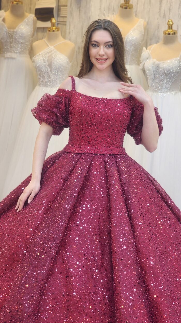 wine parkly beaded tulle Quinceanera dress028