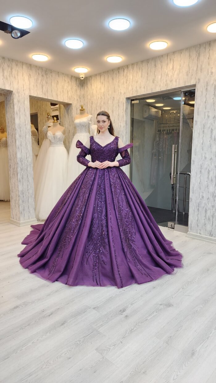sand parkly beaded tulle Quinceanera dress073 - Image 2
