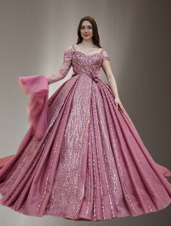 sparkly beaded tulle corset one shoulder Quinceanera dress - Image 2