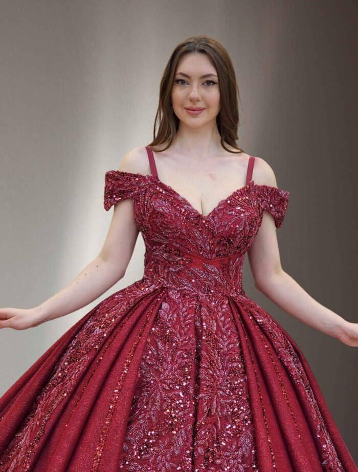 wine parkly beaded tulle Quinceanera dress030