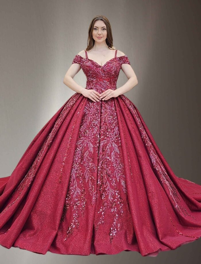wine parkly beaded tulle Quinceanera dress030 - Image 2