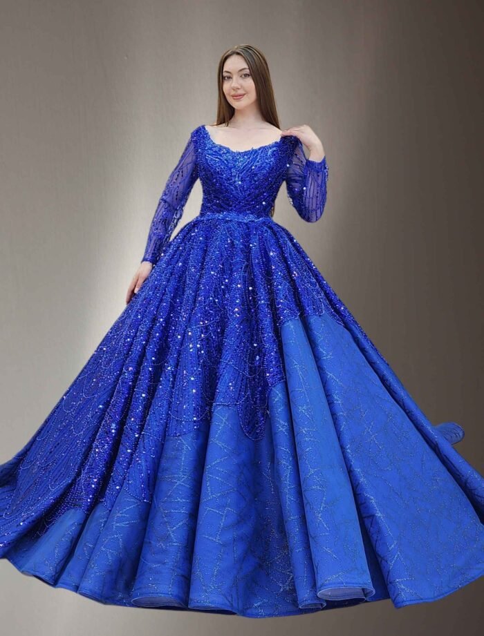 navy blueparkly beaded tulle Quinceanera dress068 - Image 2