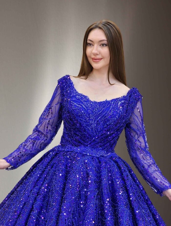 navy blueparkly beaded tulle Quinceanera dress068