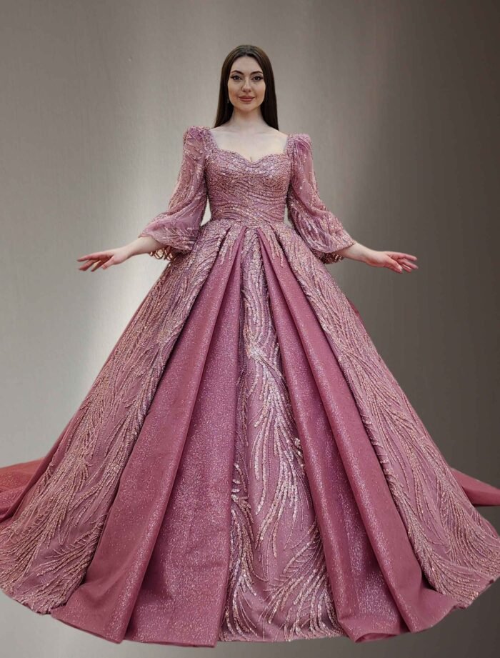 pink parkly beaded tulle Quinceanera dress057 - Image 2