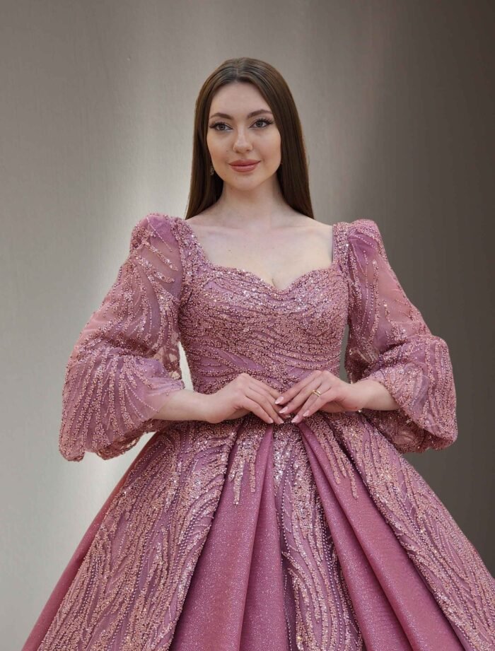 pink parkly beaded tulle Quinceanera dress057