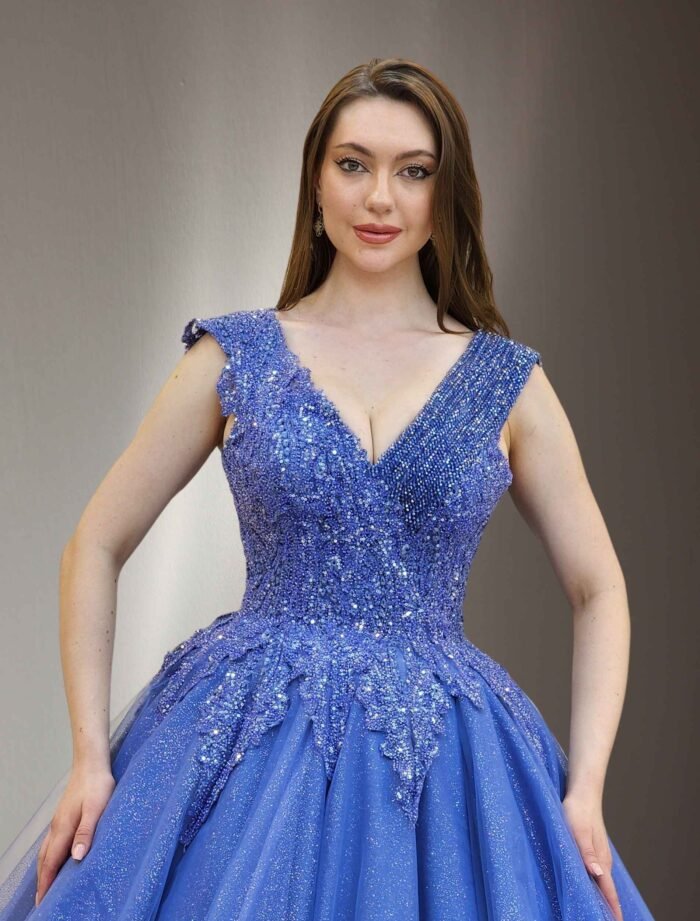 navy blueparkly beaded tulle Quinceanera dress069