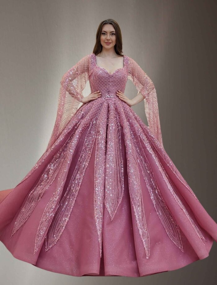 pink parkly beaded tulle Quinceanera dress064 - Image 2