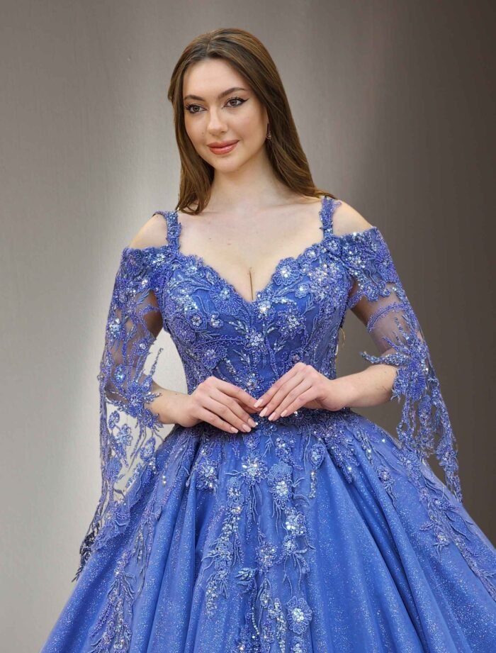 navy blueparkly beaded tulle Quinceanera dress070