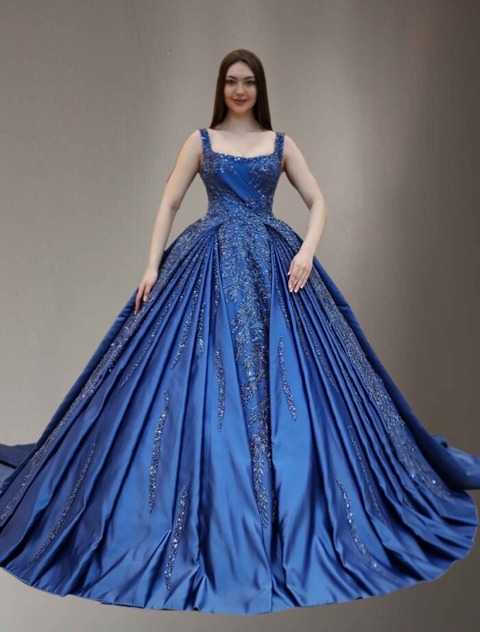 navy blueparkly beaded tulle Quinceanera dress071 - Image 2
