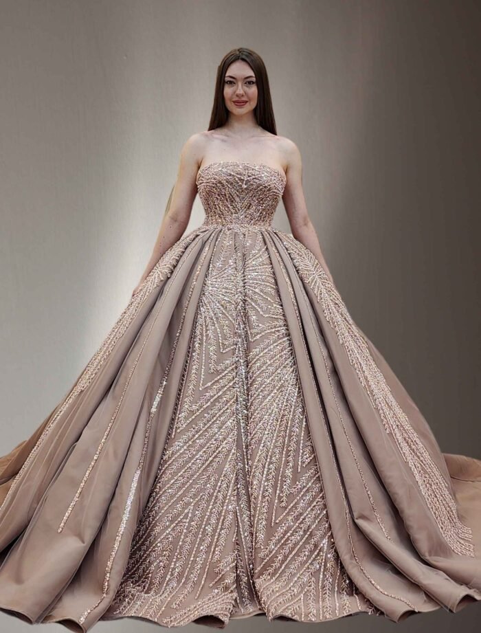 sand parkly beaded tulle Quinceanera dress072 - Image 2