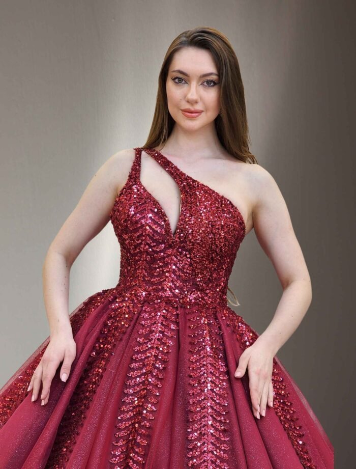 wine parkly beaded tulle Quinceanera dress023