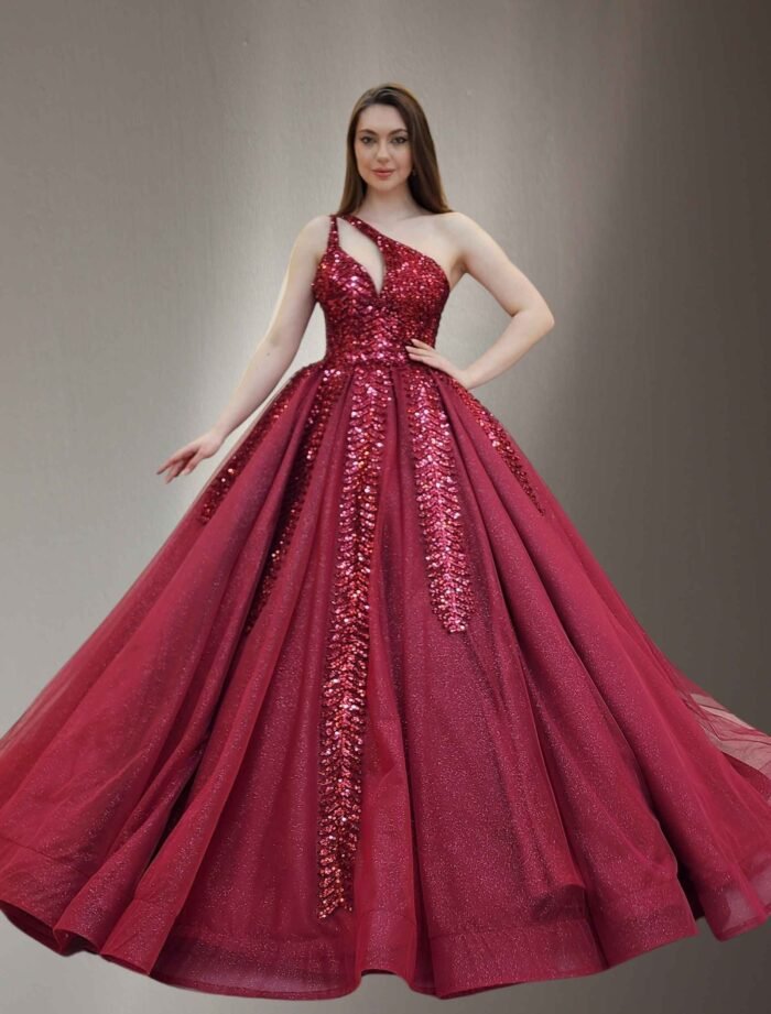 wine parkly beaded tulle Quinceanera dress023 - Image 2