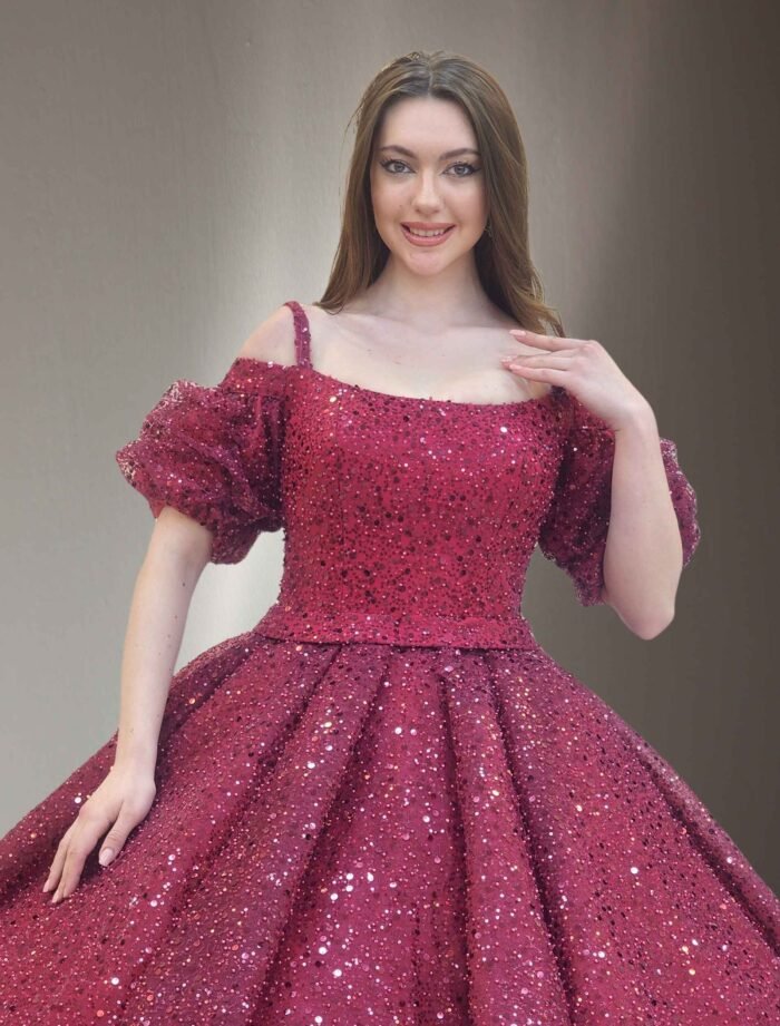 wine parkly beaded tulle Quinceanera dress028