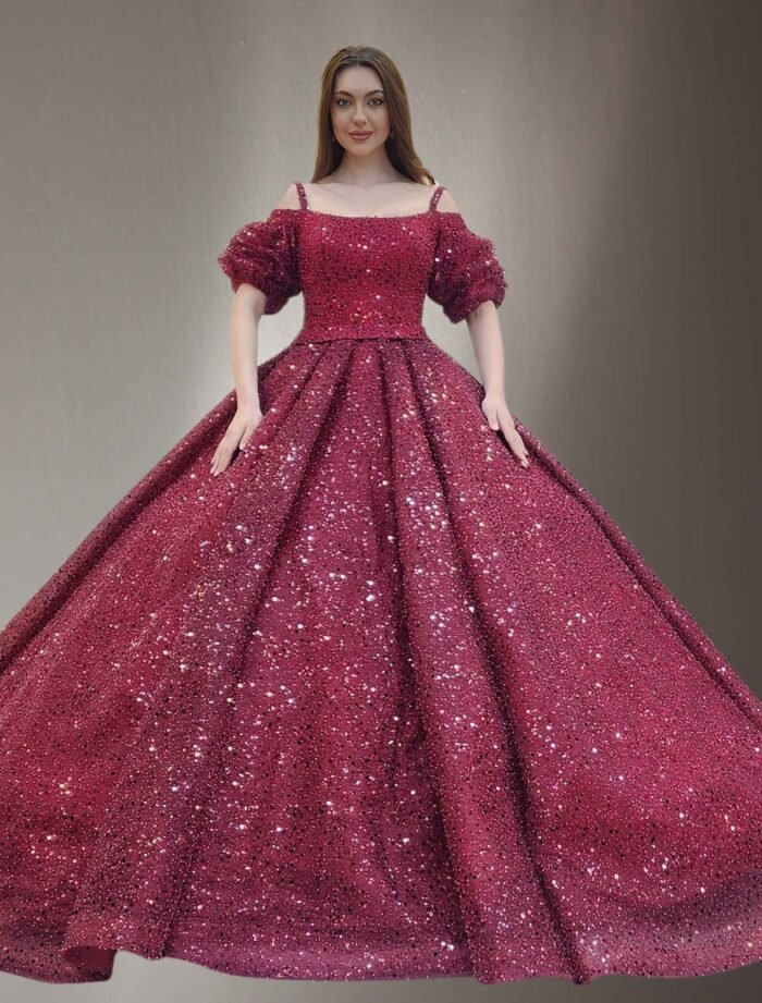 wine parkly beaded tulle Quinceanera dress028 - Image 2