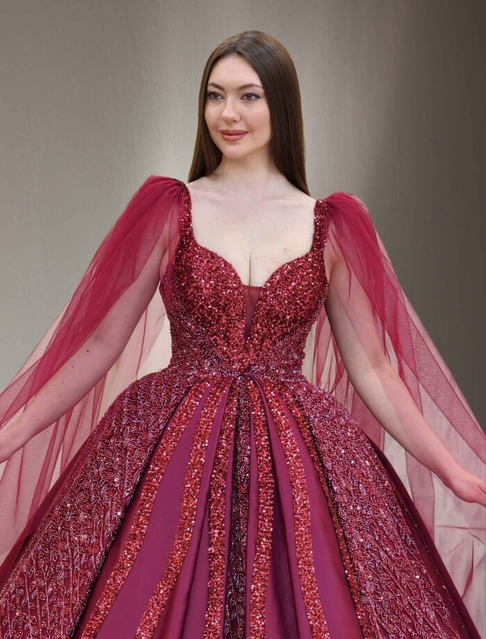 wine parkly beaded tulle Quinceanera dress029