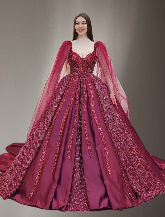 wine parkly beaded tulle Quinceanera dress029 - Image 2