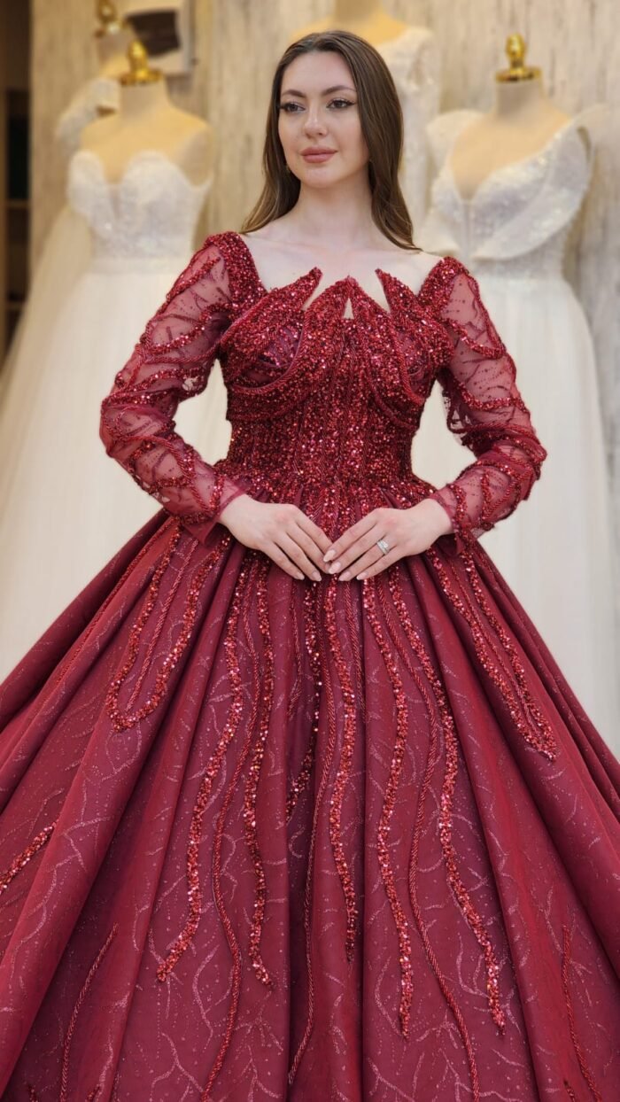wine parkly beaded tulle Quinceanera dress027