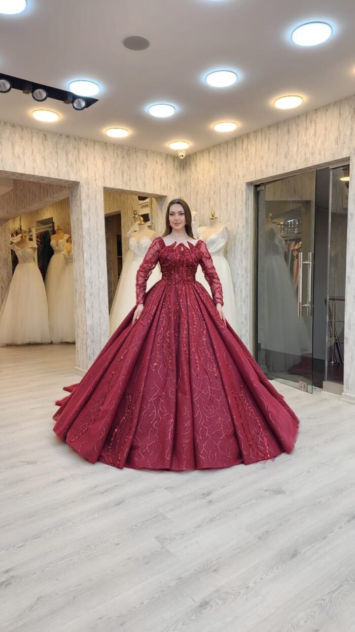 wine parkly beaded tulle Quinceanera dress028 - Image 2
