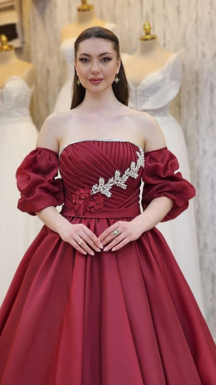 princess-cut dress dark red