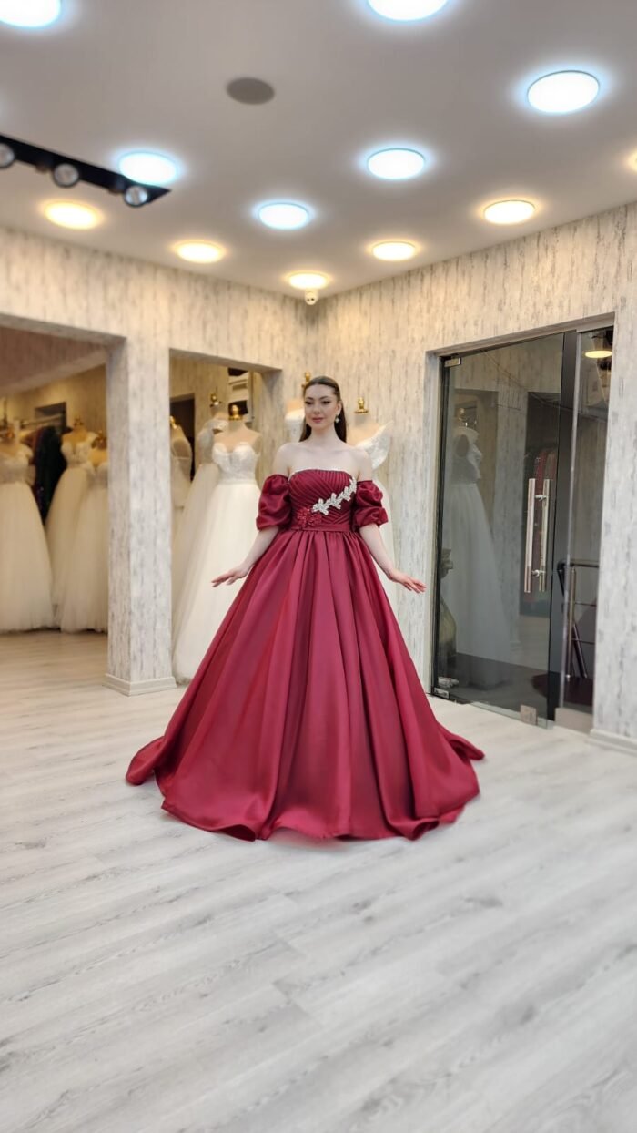 princess-cut dress dark red - Image 2