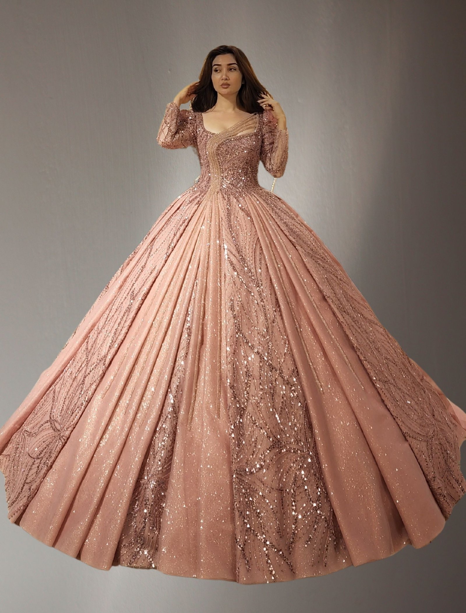 long sleeves Embroidered ball gown pink - Image 2
