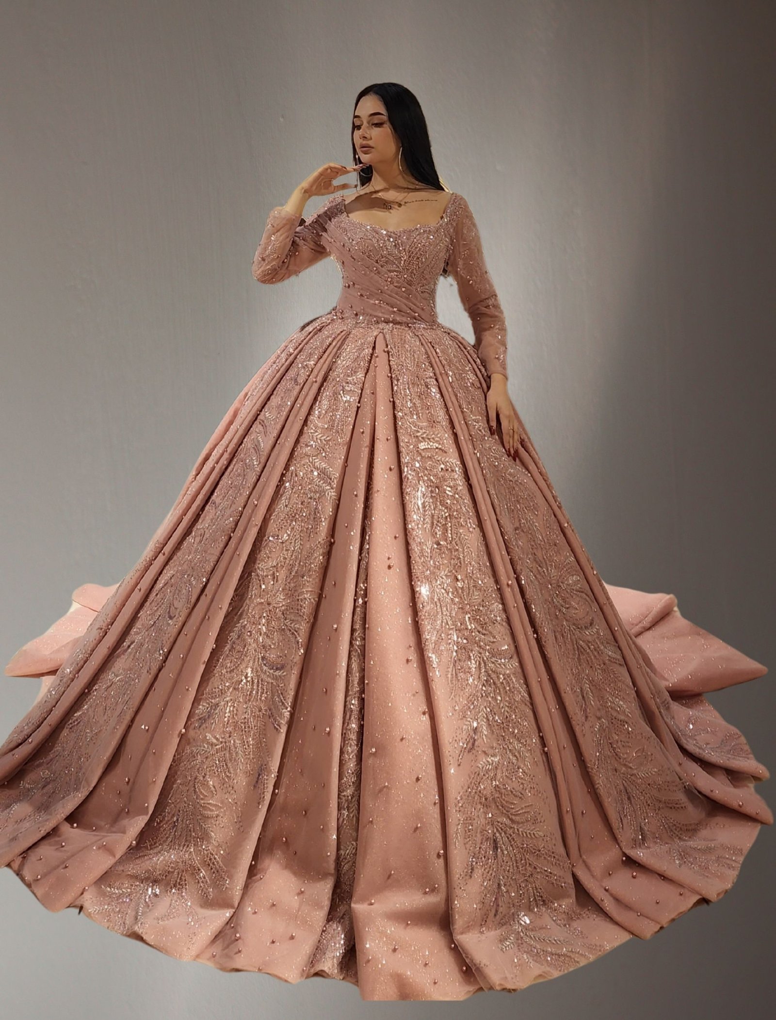 long sleeves Embroidered ball gown pink - Image 2