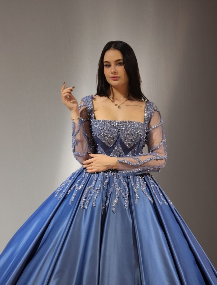 sand parkly beaded tulle Quinceanera dress074