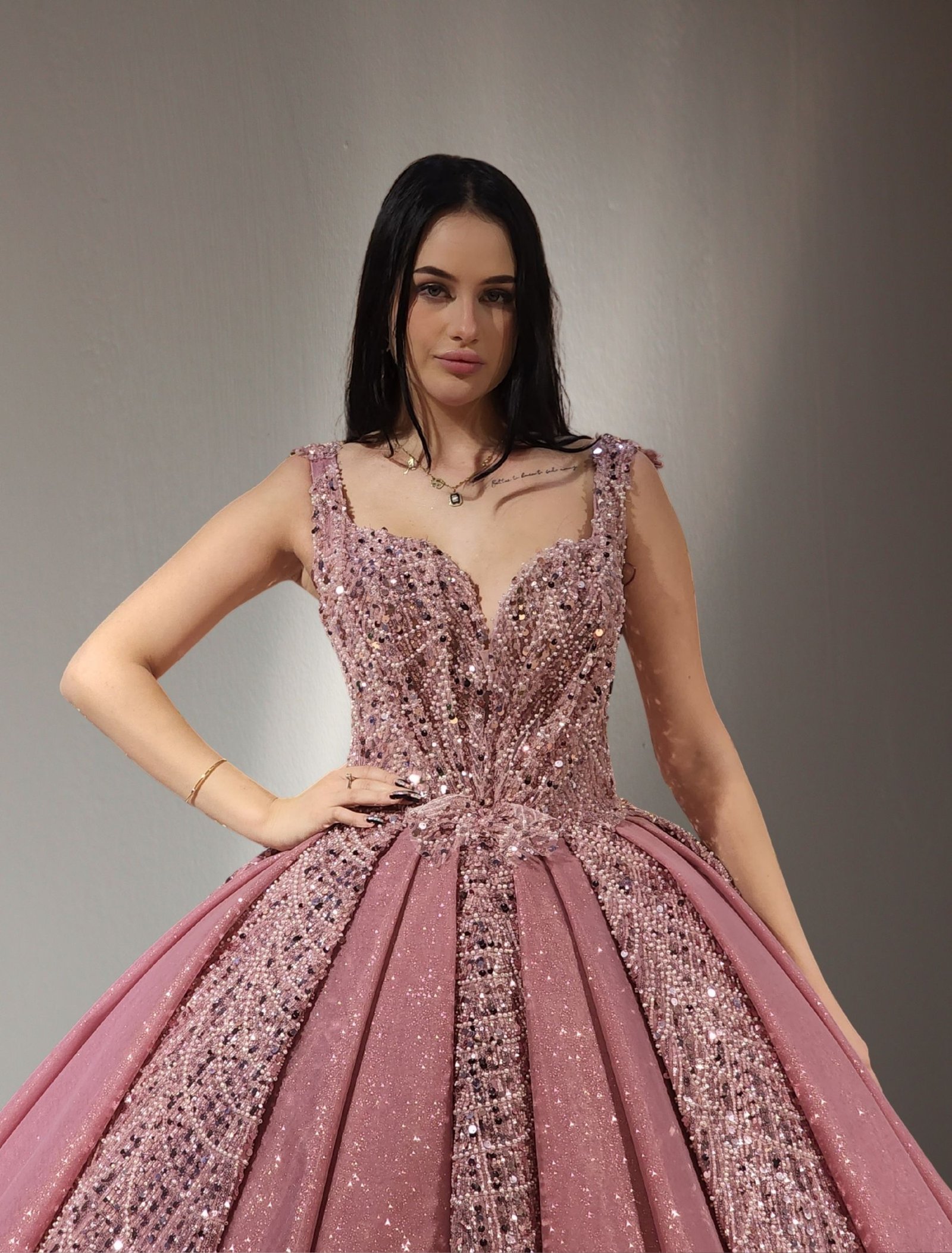 Embroidered ball gown pink