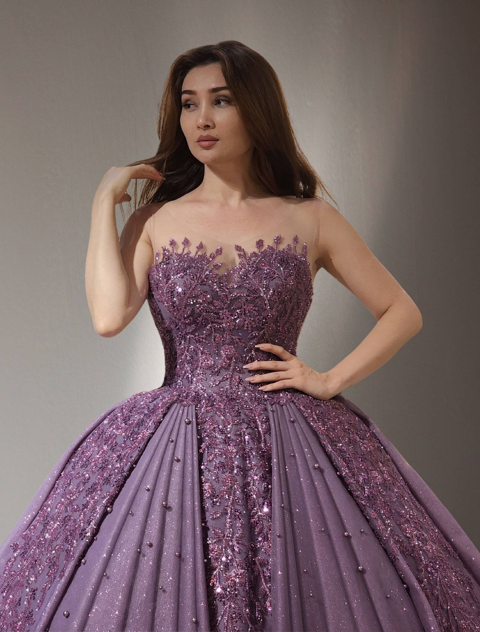 off shoulder Embroidered  princess ball gown lilac