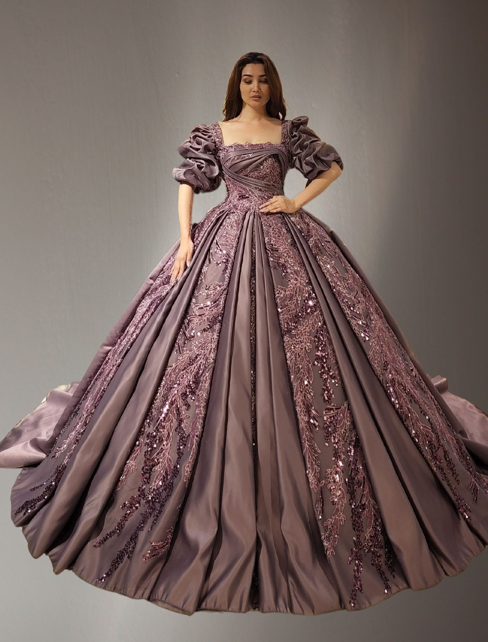 puff short sleeves Embroidered  quinceanera ball gown lilac - Image 2