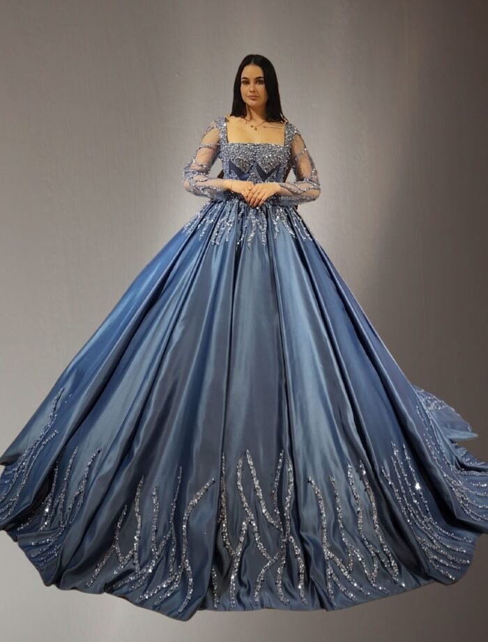 sand parkly beaded tulle Quinceanera dress074 - Image 2