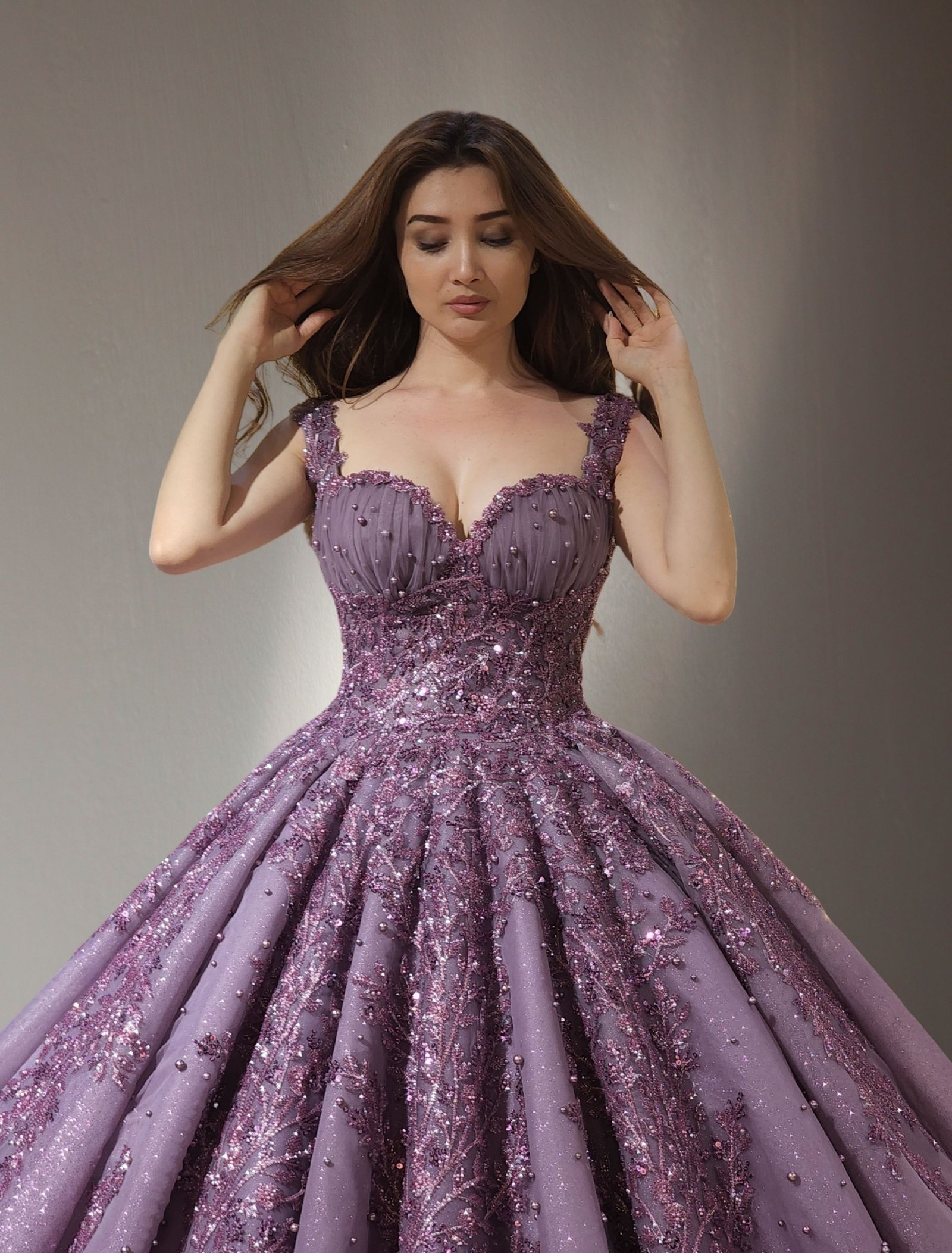 Embroidered ball gown lilac