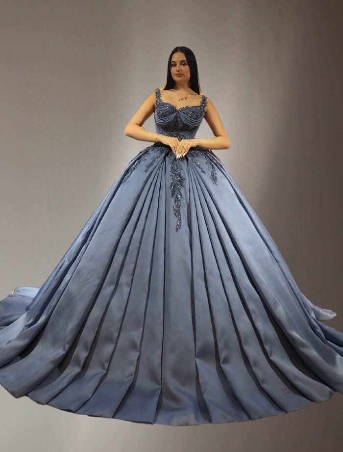 off shoulder embroidered lace ball gown blue - Image 2