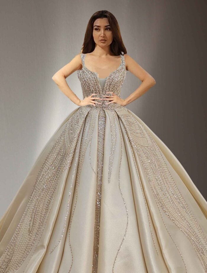 off shoulders beaded lace ball gown dress gold