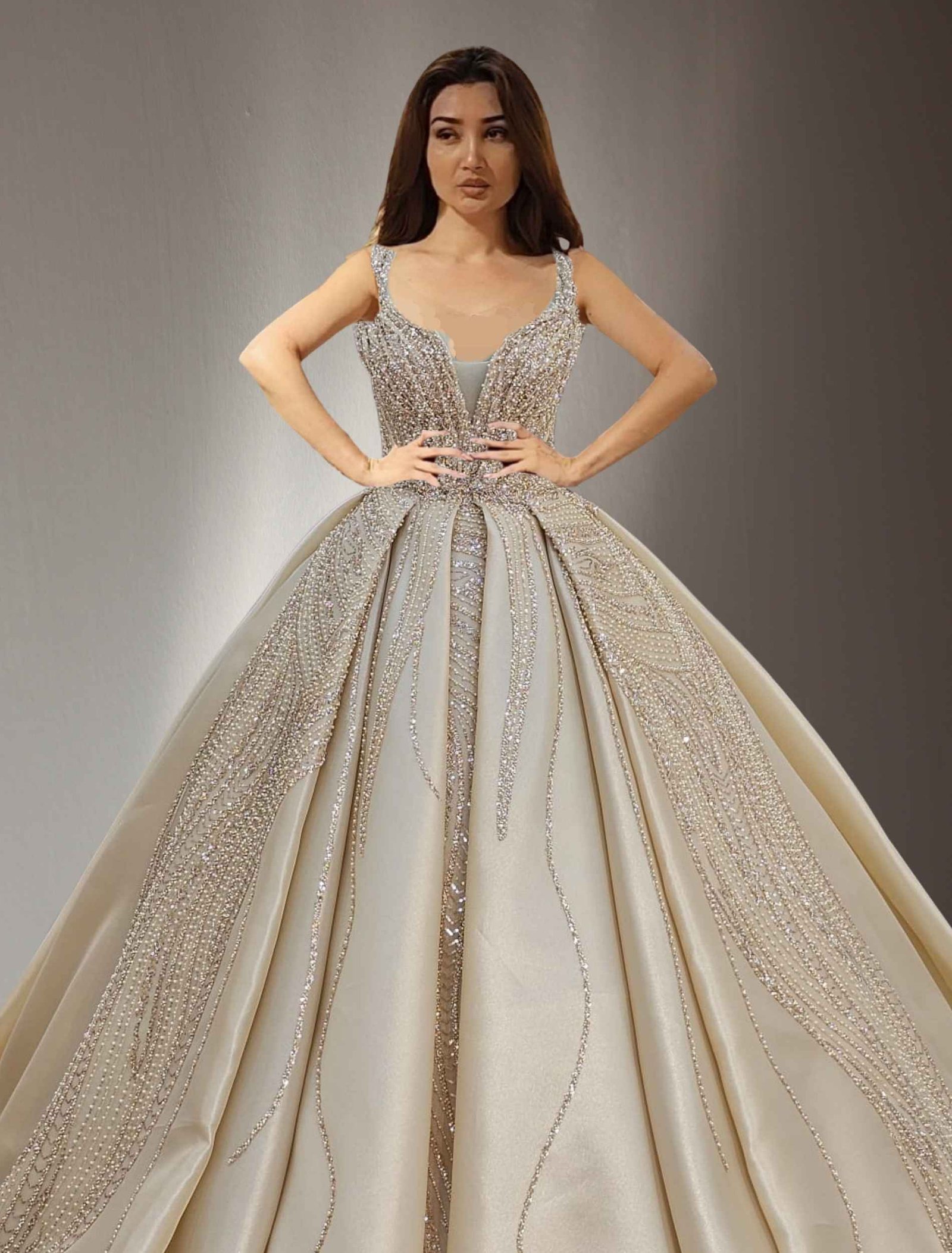 off shoulders beaded lace ball gown dress gold