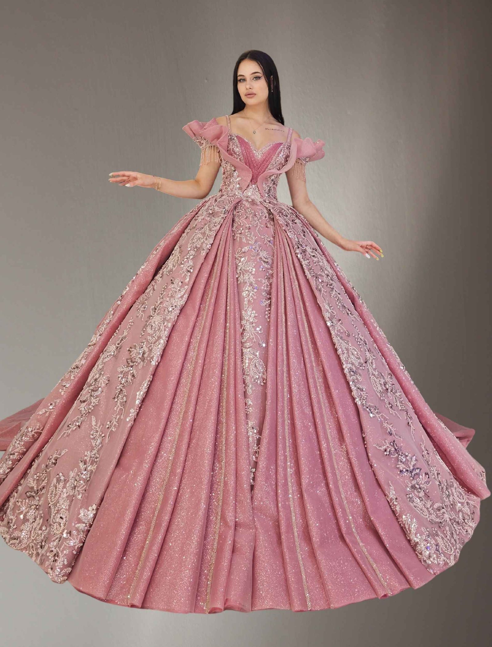 off shoulder Embroidered ball gown pink - Image 2