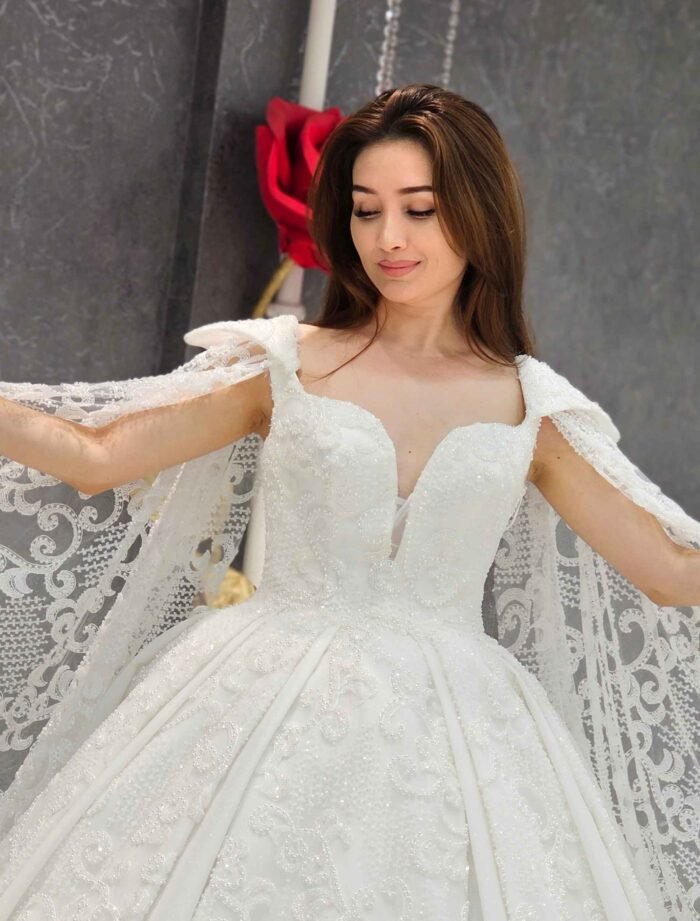 Lace Cape Wedding Dress with Sweetheart Neckline