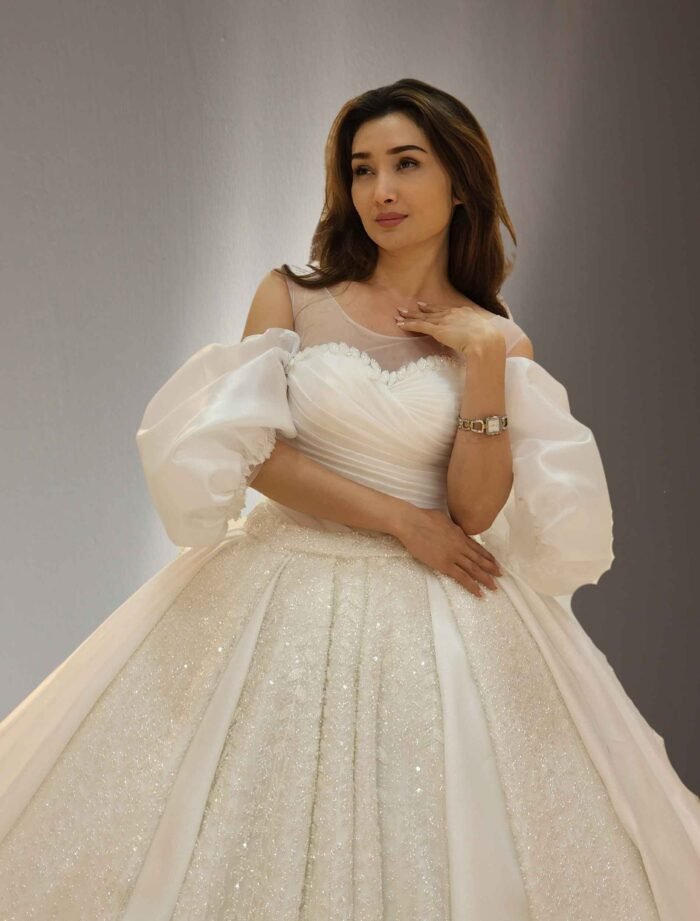 Puffy Sleeve Off-Shoulder Ball Gown Wedding Dress