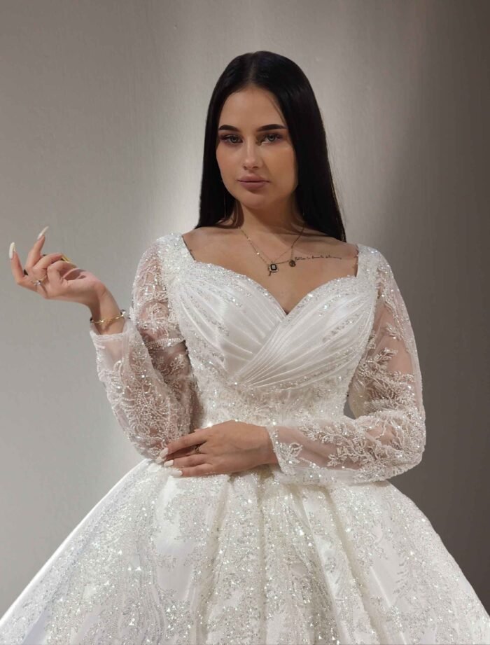 Off-Shoulder Ball Gown Wedding Dress with Long Sleeves