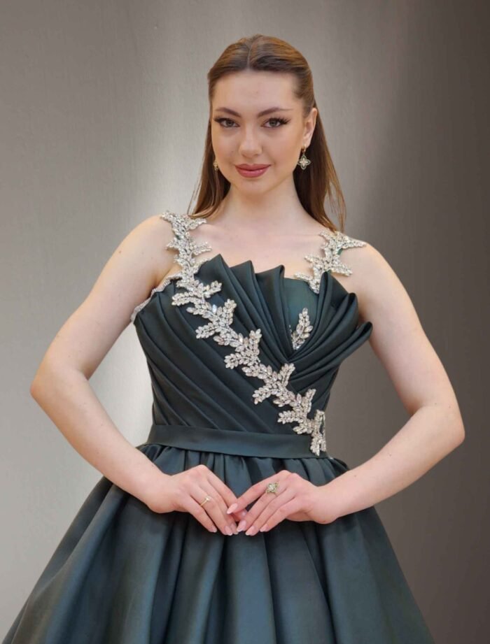 princess-cut dress dark green