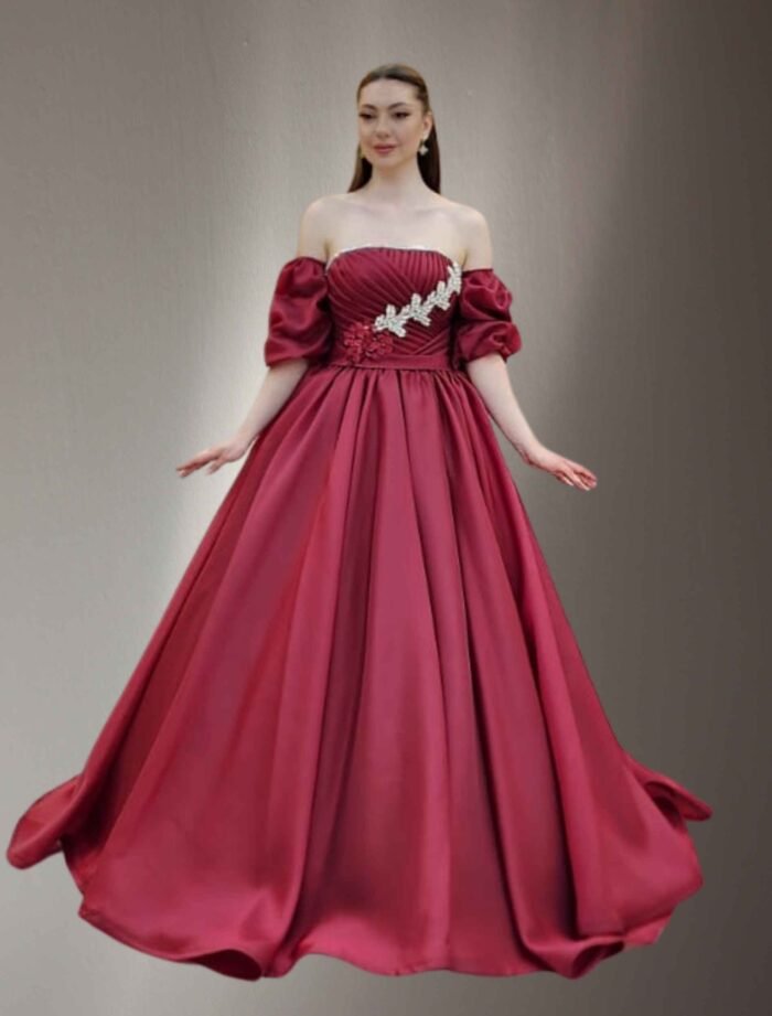 princess-cut dress dark red - Image 2