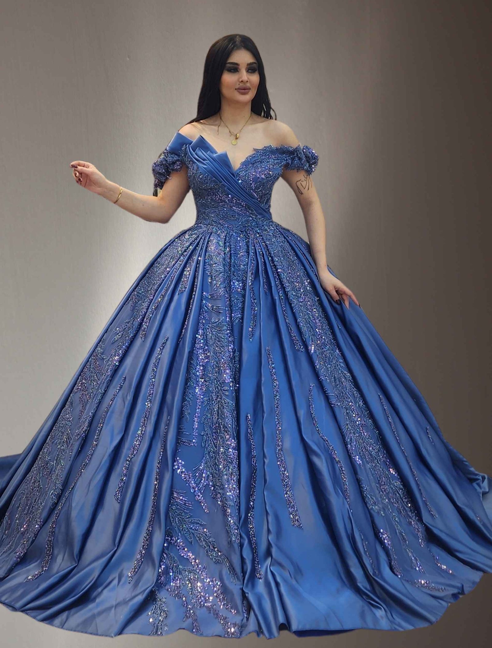 off shoulders Beaded Ball Gown light blue - Image 2