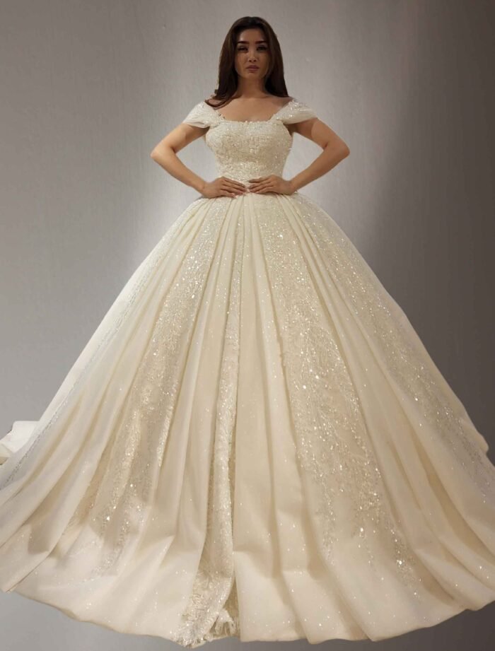 Off-Shoulder Satin Ball Gown Wedding Dress - Image 2