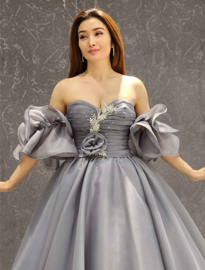 gray Strapless Puffy ball Gown