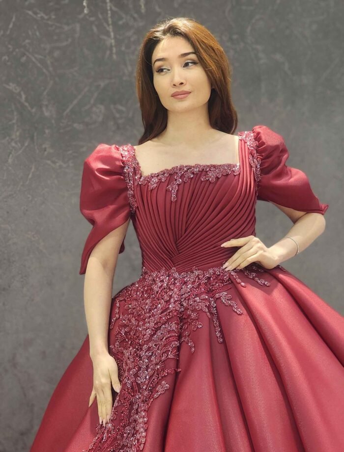 wine parkly beaded tulle Quinceanera dress027