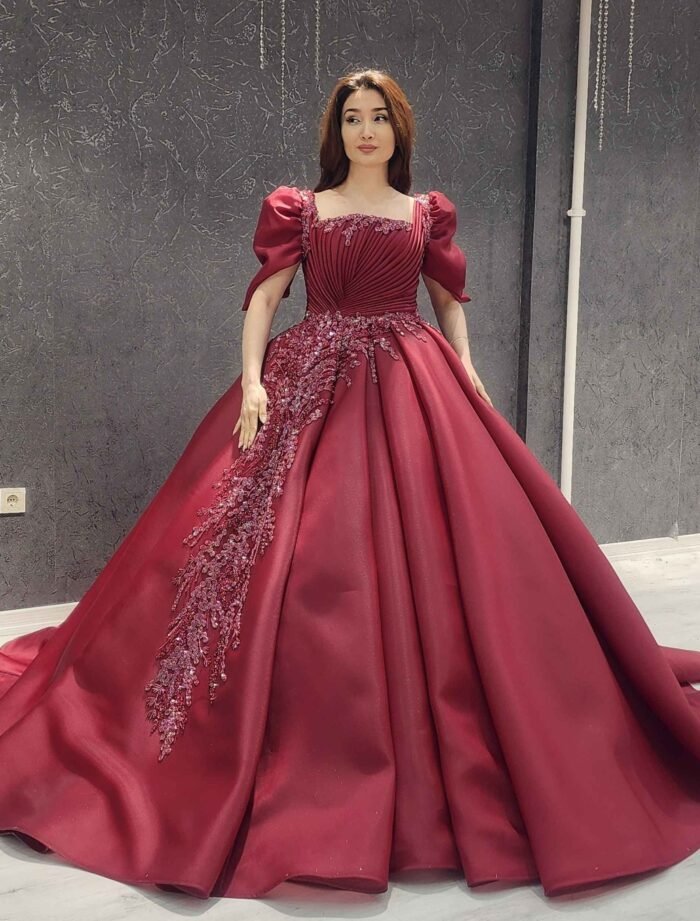 wine parkly beaded tulle Quinceanera dress027 - Image 2