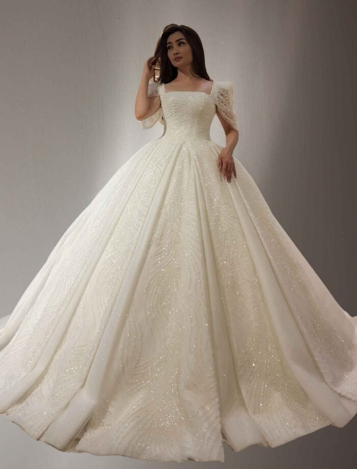 Square Neck Lace Wedding Dress – Long Sleeves - Image 2