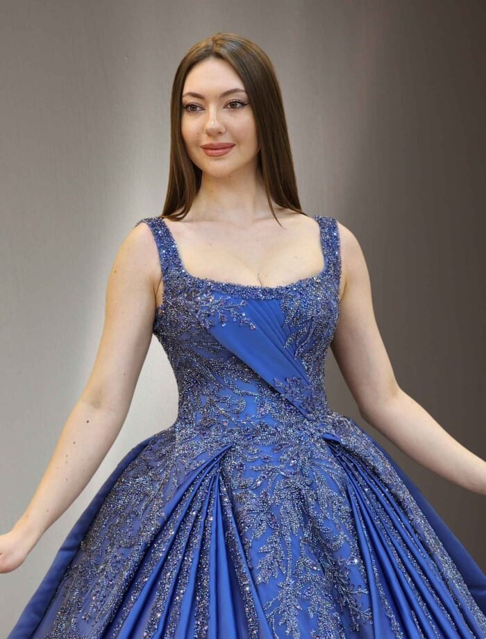 Royal Blue Pleated Sparkly Ball Gown