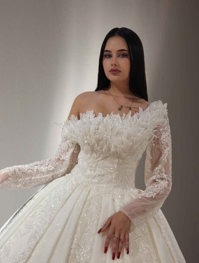 long sleeves  One-Shoulder Wedding Ball Gown